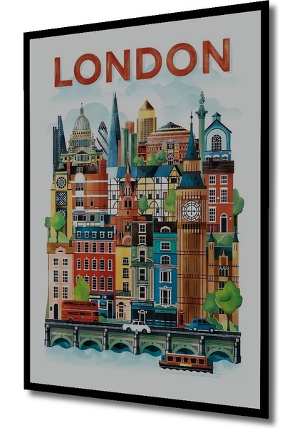Çerçeve Görünümlü Londra Şehir Silueti Ahşap Mdf Dekoratif Ev Duvar Tablo Dikdörtgen Ev Duvar Tablo fiyatları