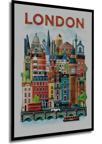 Çerçeve Görünümlü Londra Şehir Silueti Ahşap Mdf Dekoratif Ev Duvar Tablo Dikdörtgen Ev Duvar Tablo modelleri