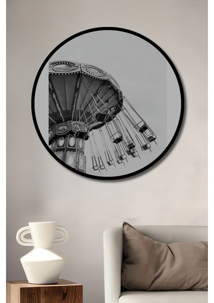 Çerçeve Görünümlü Dönme Dolap Rüzgarında Ahşap Mdf Dekoratif Ev Duvar Tablo Yuvarlak Ev Duvar Tablo