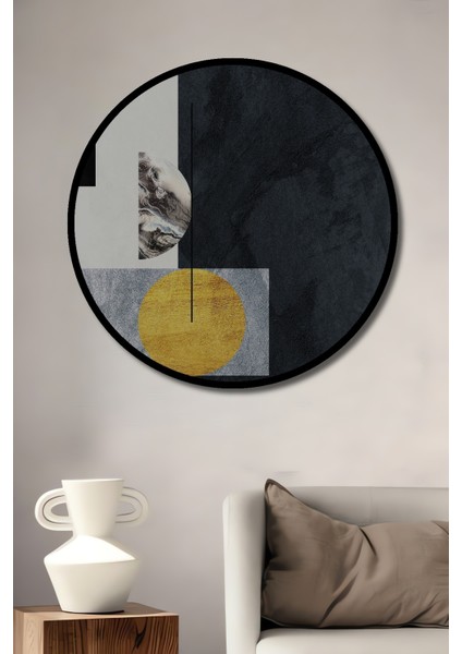 Çerçeve Görünümlü Soyut Geometrik Tasarım Dekoratif Ahşap Mdf Ev Duvar Tablo Yuvarlak Ev Duvar Tablo