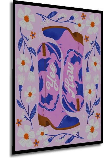 Çerçeve Görünümlü Çiçekli Kovboy Çizme Dekoratif Ahşap Mdf Ev Duvar Tablo Dikdörtgen Ev Duvar Tablo modelleri