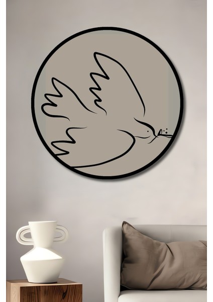 Çerçeve Görünümlü Picasso Barış Güvercini Dekoratif Ahşap Mdf Ev Duvar Tablo Yuvarlak Ev Duvar Tablo