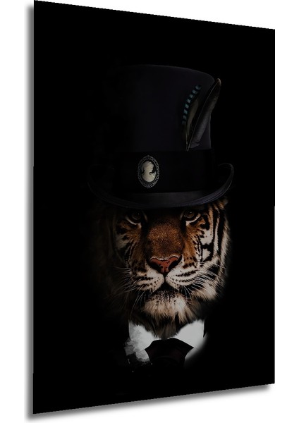 Çerçeve Görünümlü Şapkalı Asil Kaplan Ahşap Mdf Dekoratif Ev Duvar Tablo Dikdörtgen Ev Duvar Tablo modelleri