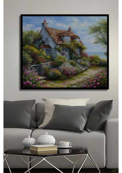 Çerçeve Görünümlü Büyülü Kır Evi Bahçesi Ahşap Mdf Dekoratif Tablo Dikdörtgen Tablo
