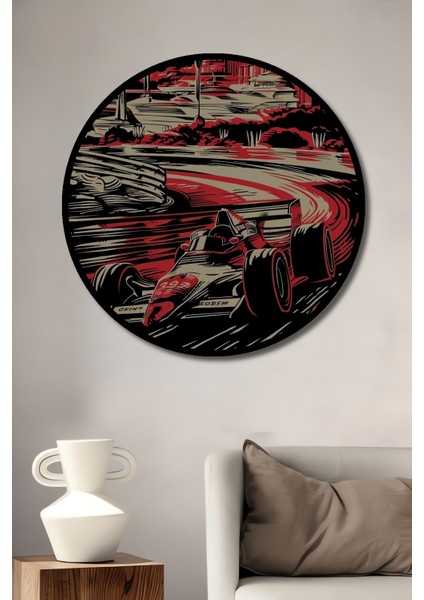Çerçeve Görünümlü Monaco Formula 1 Yarışı Dekoratif Ahşap Mdf Ev Duvar Tablo Yuvarlak Ev Duvar Tablo