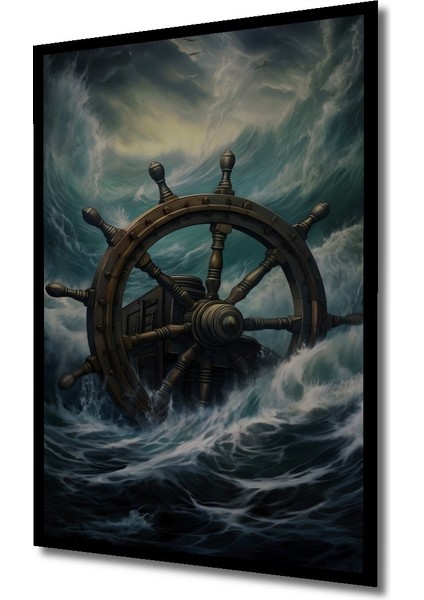 Çerçeve Görünümlü Fırtınada Gemi Dümeni Ahşap Mdf Dekoratif Ev Duvar Tablo Dikdörtgen Ev Duvar Tablo fiyatları