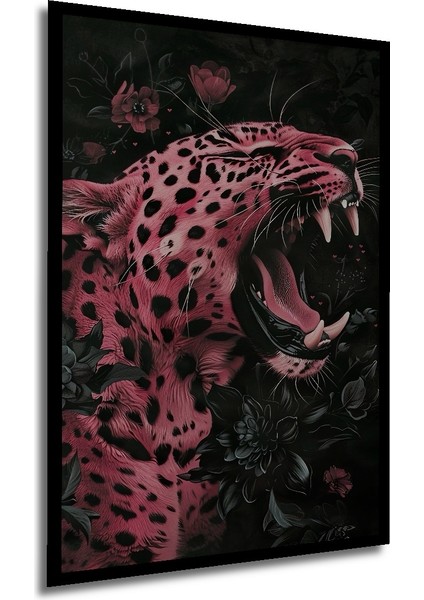 Çerçeve Görünümlü Pembe Leopar Çiçekli Dekoratif Ahşap Mdf Ev Duvar Tablo Dikdörtgen Ev Duvar Tablo modelleri