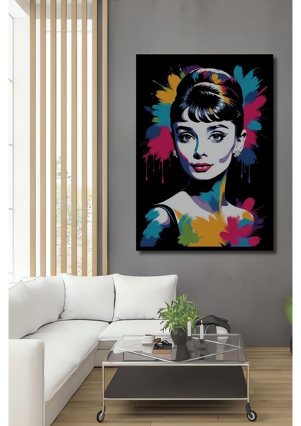Çerçeve Görünümlü Renkli Audrey Hepburn Ahşap Mdf Dekoratif Ev Duvar Tablo Dikdörtgen Ev Duvar Tablo