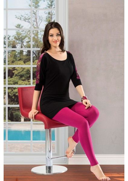 Omuz Güpürlü Uzun Kol Kadın Pijama Takım 876