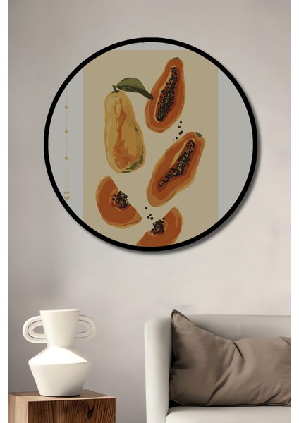 Çerçeve Görünümlü Papaya Tropikal Meyve Dekoratif Ahşap Mdf Ev Duvar Tablo Yuvarlak Ev Duvar Tablo