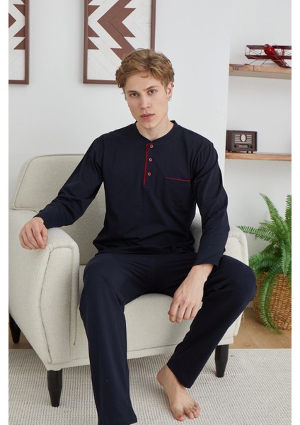 Erkek 9111 Battal Erkek Midi Yaka Pijama Takımı