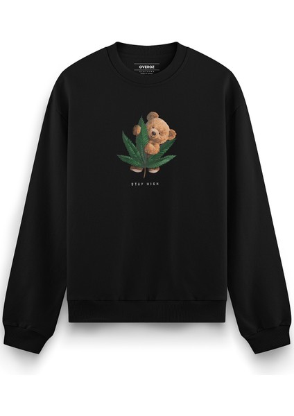 Teddy Bear Baskılı Siyah Oversize Sweatshirt S1069