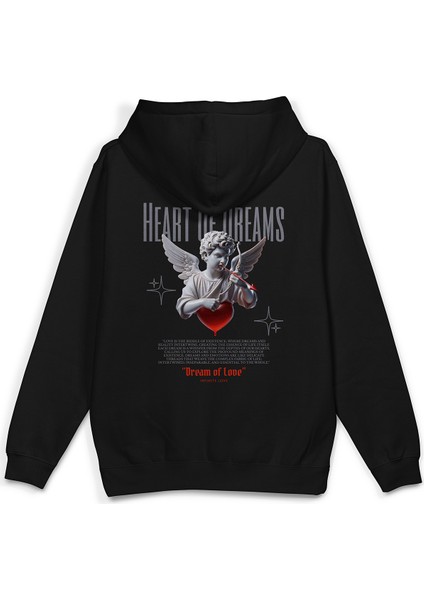 Melek Heart Of Dreams Sırt Baskılı Kapüşonlu Oversize Sweatshirt Siyah Hoodie H1195