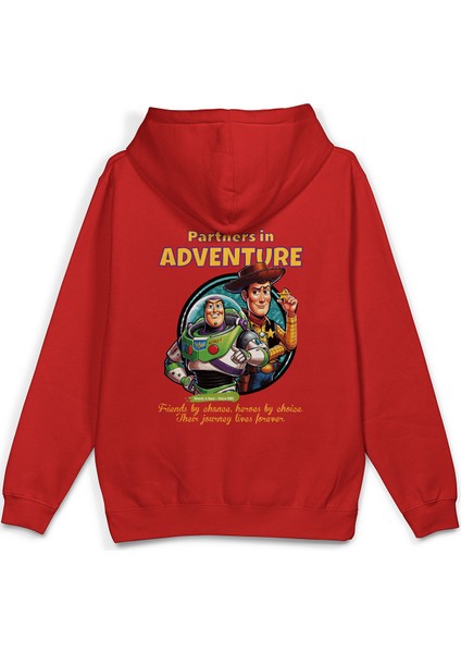 Toy Story Sırt Baskılı Kapüşonlu Oversize Sweatshirt Kırmızı Hoodie H1391