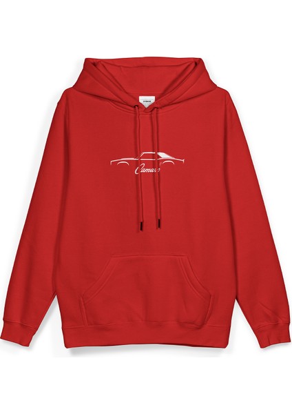 Camaro Araba Baskılı Kapüşonlu Oversize Sweatshirt Kırmızı Hoodie H1092