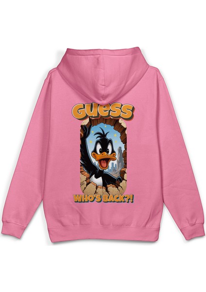 Daffy Duck Sırt Baskılı Kapüşonlu Oversize Sweatshirt Pembe Hoodie H1393