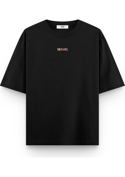 Siyah Oversize Tshirt True Love Sırt Baskılı T-Shirt Oversize Yazılı Unisex Tişört 1215 fiyatları