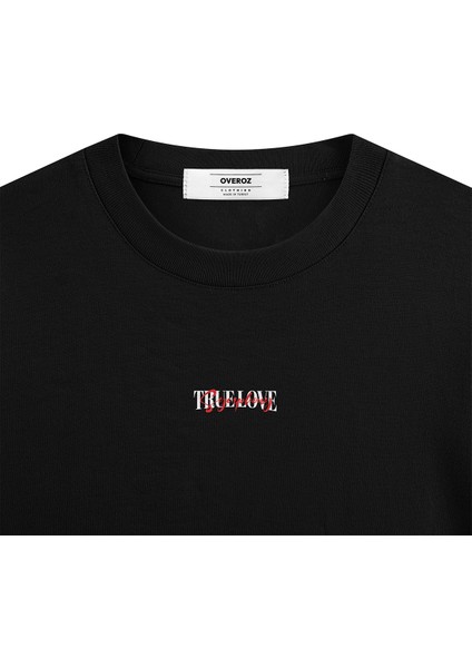 Siyah Oversize Tshirt True Love Sırt Baskılı T-Shirt Oversize Yazılı Unisex Tişört 1215 fırsatları
