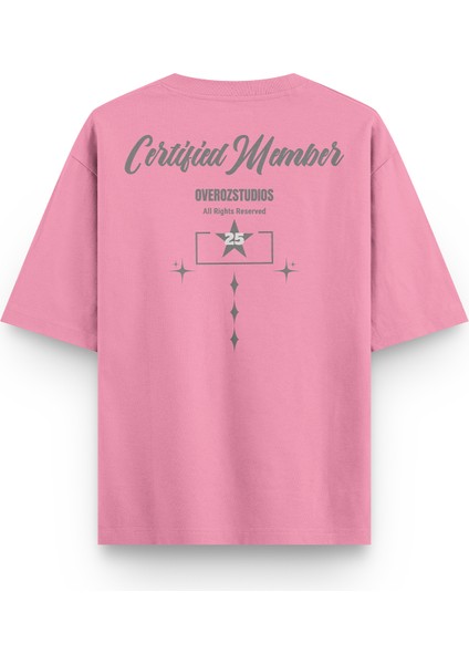 Certified Member Baskılı Yarı Oversize Pembe Tshirt 1397