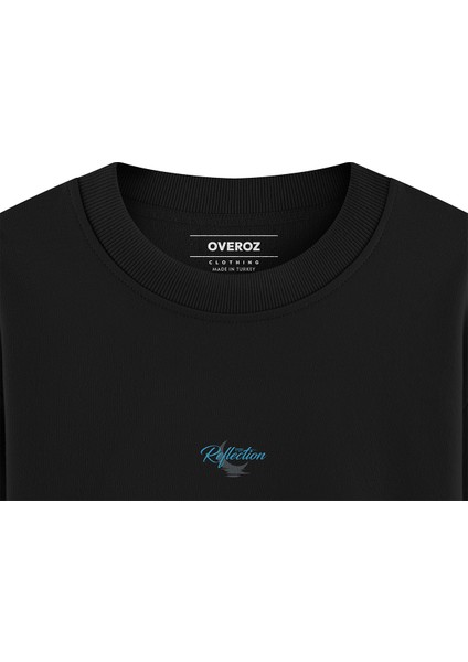 Siyah Oversize Sweatshirt Night Flowers Sırt Baskılı Yazılı Sweatshirt Oversize S1204 fırsatları