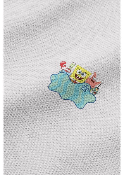 Sünger Bob Sırt Baskılı Kapüşonlu Oversize Sweatshirt Ekru Hoodie H1232 fırsatları