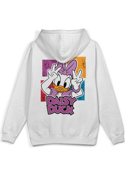 Daisy Duck Sırt Baskılı Kapüşonlu Oversize Sweatshirt Ekru Hoodie H1233