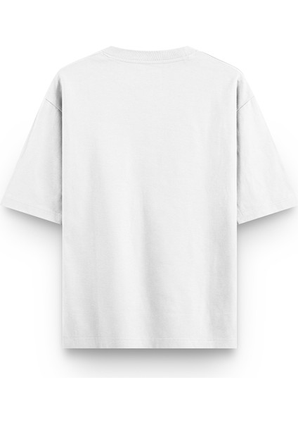 Beyaz Oversize Minimal Gül Baskılı Oversize Unisex Tişört 1336 fiyatları