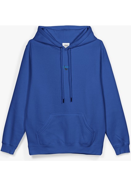 Mavi Oversize Sweatshirt Night Flowers Sırt Baskılı Yazılı Kapüşonlu Sweatshirt Oversize H1204 fiyatları