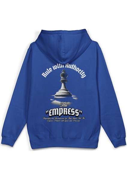 Empress Satranç Sırt Baskılı Kapüşonlu Oversize Sweatshirt Mavi Hoodie H1196