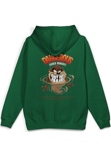 Tazmanian Devil Tazmanya Canavarı Sırt Baskılı Kapüşonlu Oversize Sweatshirt Yeşil Hoodie H1392