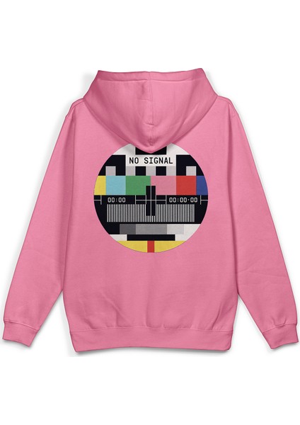 No Signal Sırt Baskılı Kapüşonlu Oversize Sweatshirt Pembe Hoodie H1396
