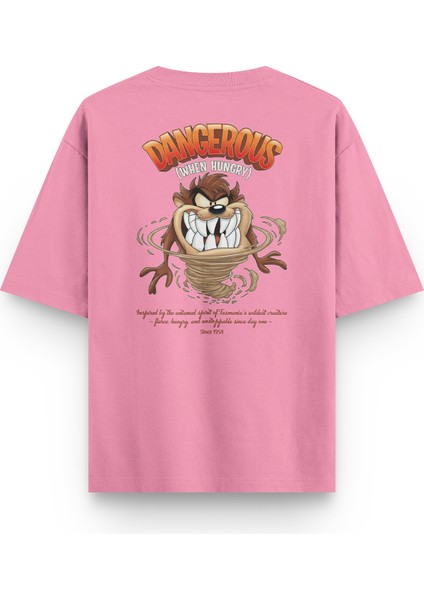 Tazmanian Devil Tazmanya Canavarı Sırt Baskılı Yarı Oversize Pembe Tshirt 1392