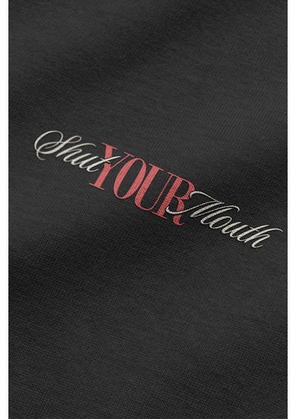 Shut Your Mouth Sırt Baskılı Kapüşonlu Oversize Sweatshirt Siyah Hoodie H1194 fırsatları