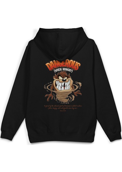 Tazmanian Devil Tazmanya Canavarı Sırt Baskılı Kapüşonlu Oversize Sweatshirt Siyah Hoodie H1392