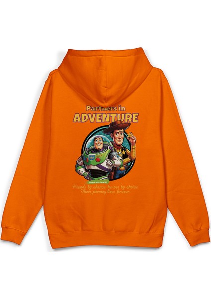 Toy Story Sırt Baskılı Kapüşonlu Oversize Sweatshirt Turuncu Hoodie H1391