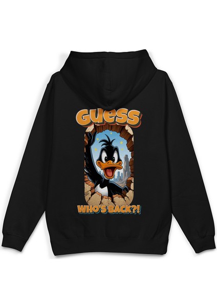 Daffy Duck Sırt Baskılı Kapüşonlu Oversize Sweatshirt Siyah Hoodie H1393