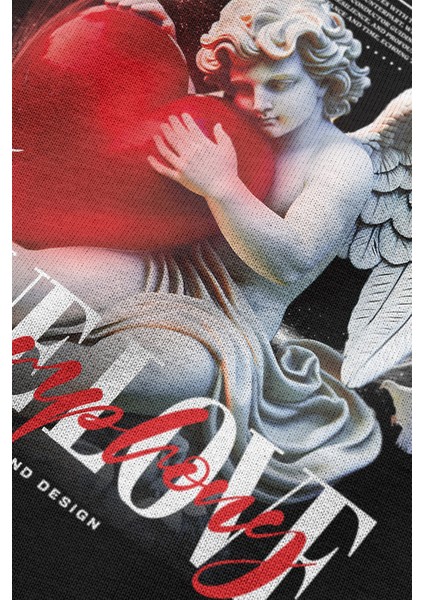 Siyah Oversize Tshirt True Love Sırt Baskılı T-Shirt Oversize Yazılı Unisex Tişört 1215 indirimleri