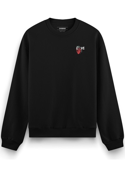 Love Bomb Baskılı Siyah Oversize Sweatshirt S1203