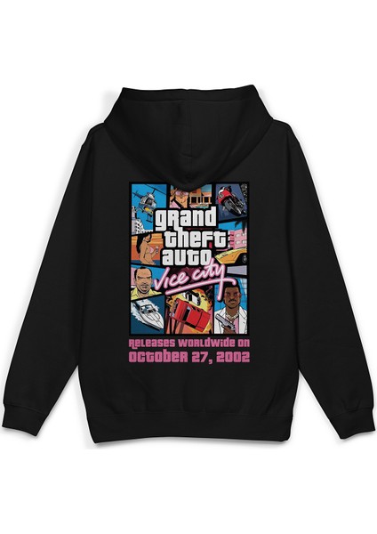 Gta Vice City Sırt Baskılı Kapüşonlu Oversize Sweatshirt Siyah Hoodie H1314