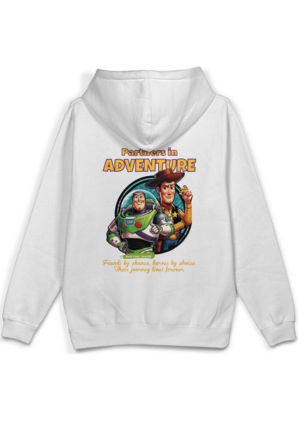 Toy Story Sırt Baskılı Kapüşonlu Oversize Sweatshirt Beyaz Hoodie H1391
