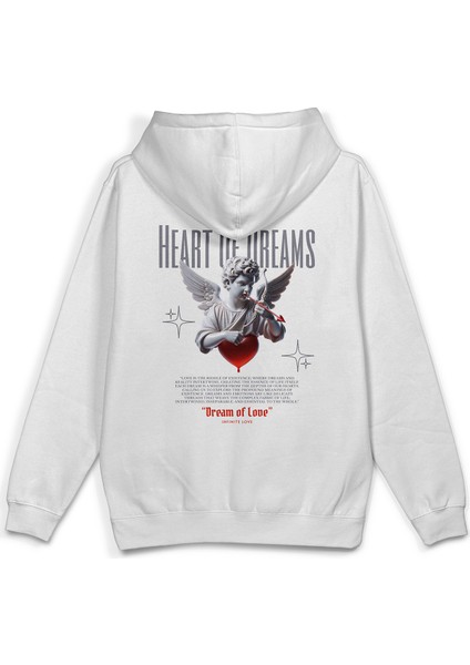 Melek Heart Of Dreams Sırt Baskılı Kapüşonlu Oversize Sweatshirt Ekru Hoodie H1195