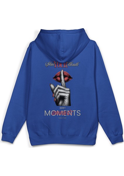 Shut Your Mouth Sırt Baskılı Kapüşonlu Oversize Sweatshirt Mavi Hoodie H1194