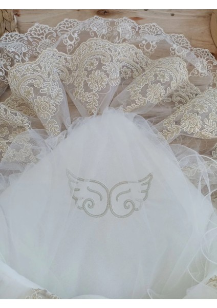 Yenidoğan Sahra Taç Nakışlı Gold Angel Trilüks Kundak Bebek Battaniyesi Ekru fiyatları