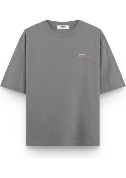 Open Your Eyes Sırt Baskılı Yarı Oversize Gri Tshirt 1394 fiyatları