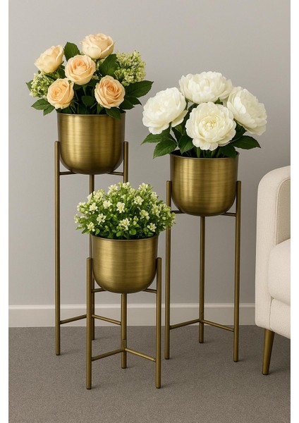 75-60-45 cm Gold Eskitme Saksılık Çap 25 cm
