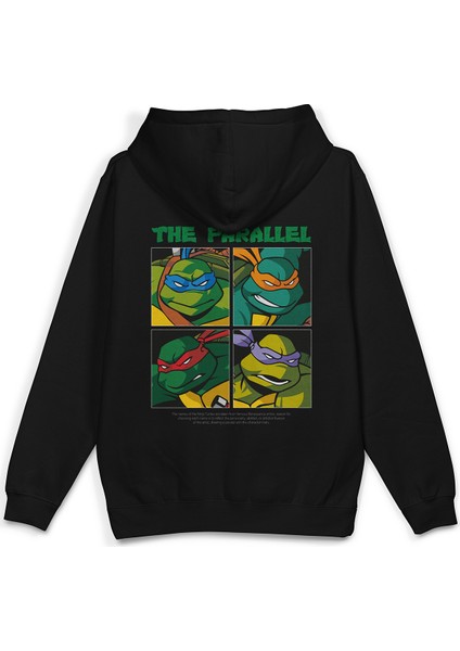 Ninja Kaplumbağalar Sırt Baskılı Kapüşonlu Oversize Sweatshirt Siyah Hoodie H1302