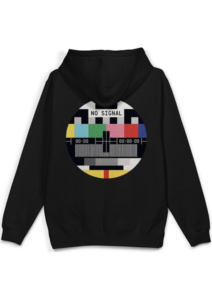 No Signal Sırt Baskılı Kapüşonlu Oversize Sweatshirt Siyah Hoodie H1396