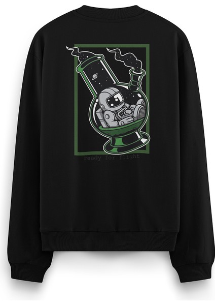 Bong Astronot Sırt Baskılı Siyah Oversize Sweatshirt S1198