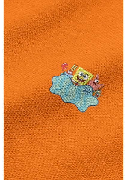 Sünger Bob Sırt Baskılı Kapüşonlu Oversize Sweatshirt Turuncu Hoodie H1232 fırsatları