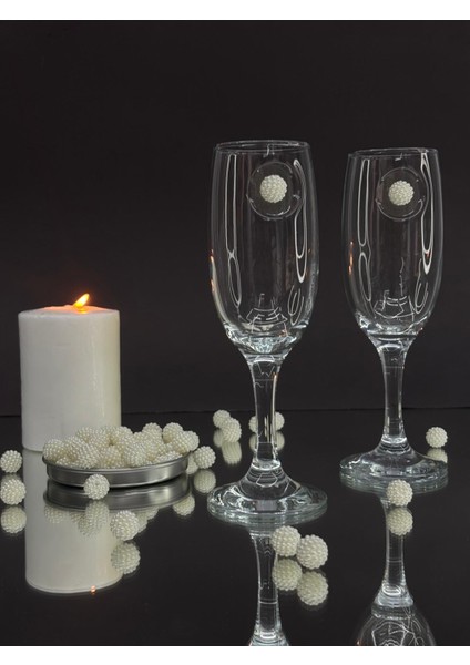 Şampanya Kadehi Beyaz Inci Böğürtlen Figürlü 2'li
